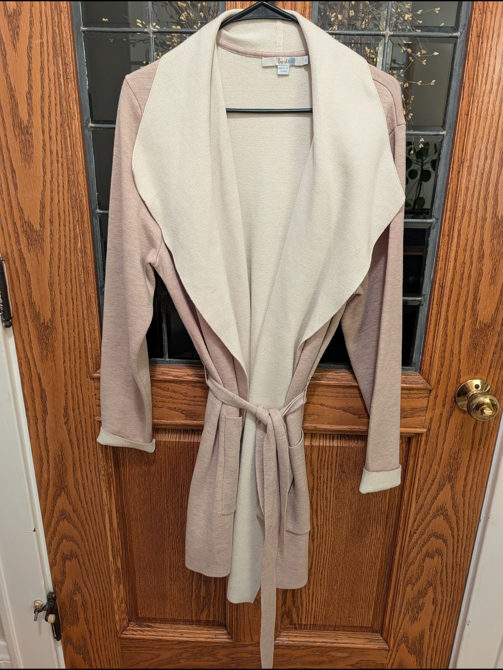 Boden Women's XL Two-Tone Cream Tan Wrap Cardigan Fall Sweater Warm Casual